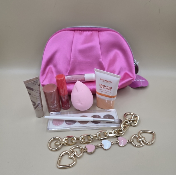 Ulta Beauty Accessories - Ulta Beauty Hot Pink Satin Cosmetic Pouch with Makeup Essentials